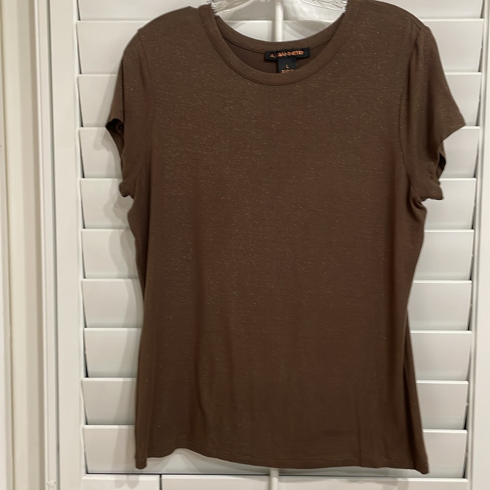 A. Giannetti Chocolate Brown with gold shimmers Large Tee/ short sleeves.